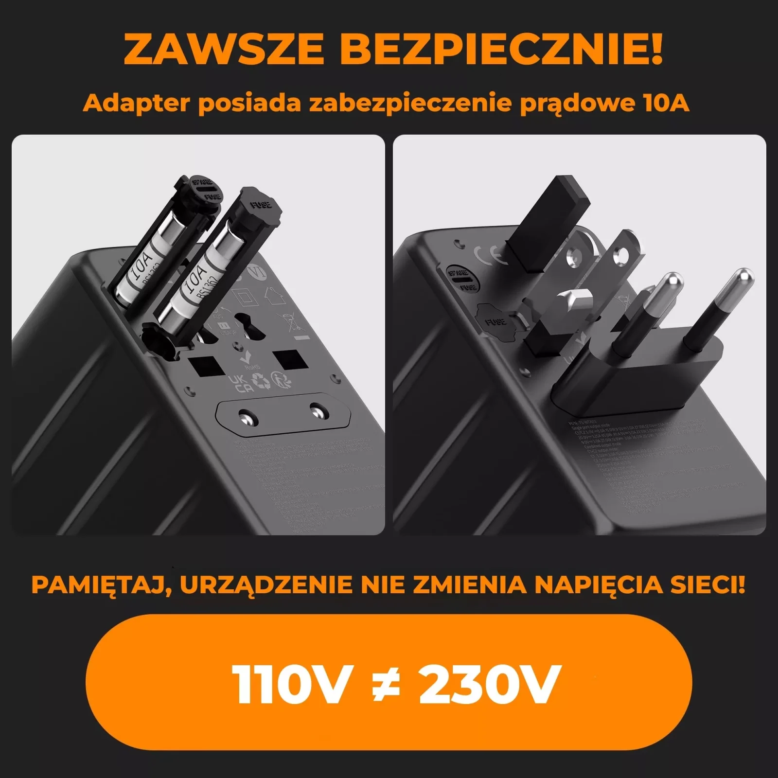 Uniwersalny adapter podróżny z ładowarką USB 65W - obrazek 9
