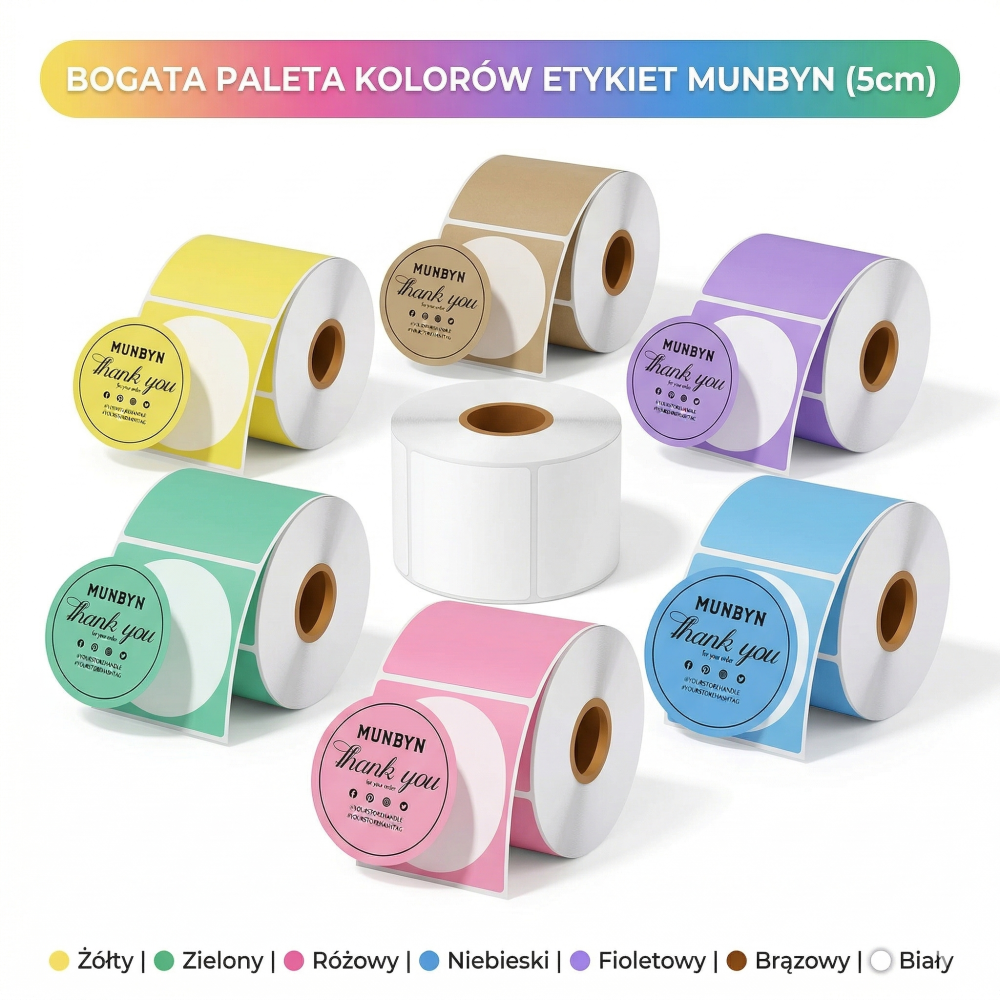 Gemini_Generated_Image_kk3dh2kk3dh2kk3d Etykieta termiczna MUNBYN okrągłe śr. 5cm różne kolory - rolka 750 szt. - obrazek 1