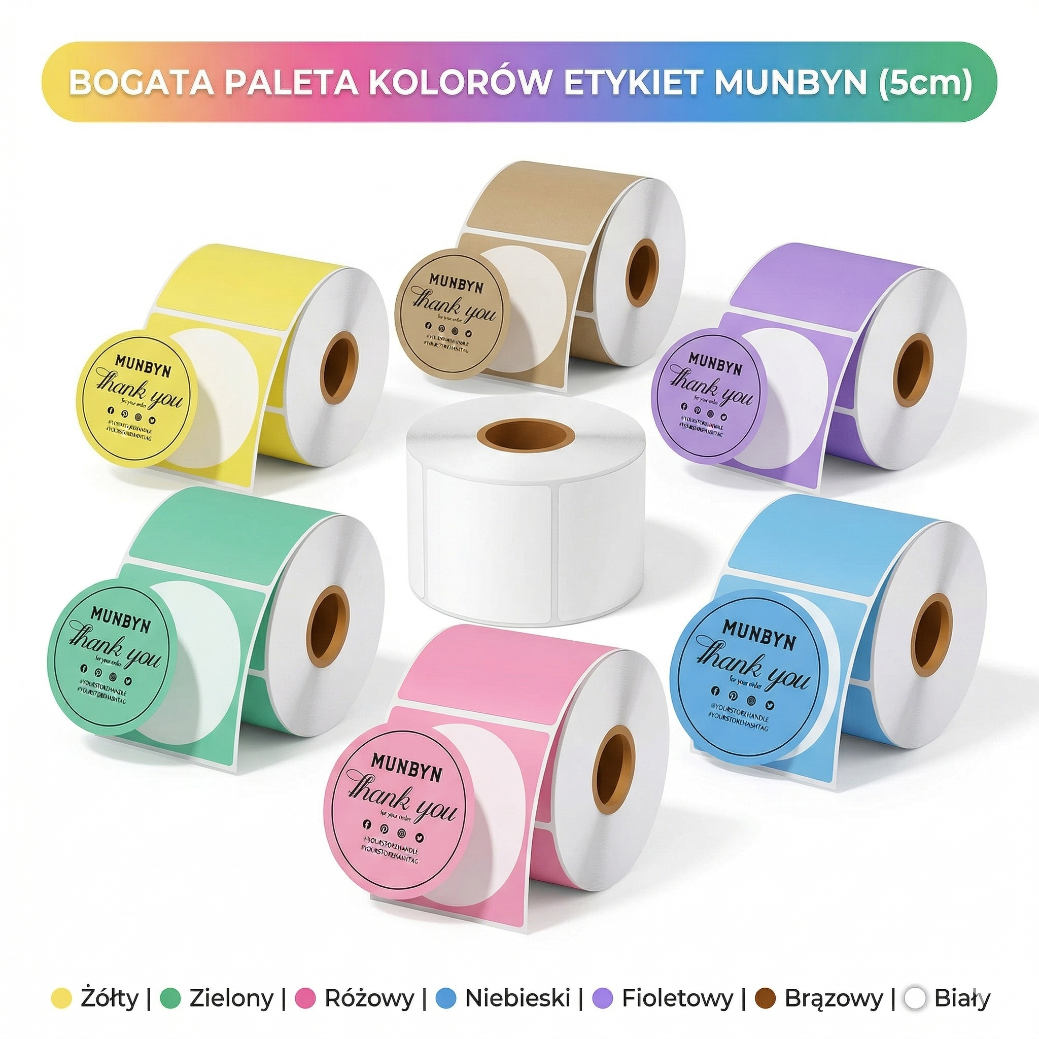 Gemini_Generated_Image_kk3dh2kk3dh2kk3d Etykieta termiczna MUNBYN okrągłe śr. 5cm różne kolory - rolka 750 szt. - obrazek 1