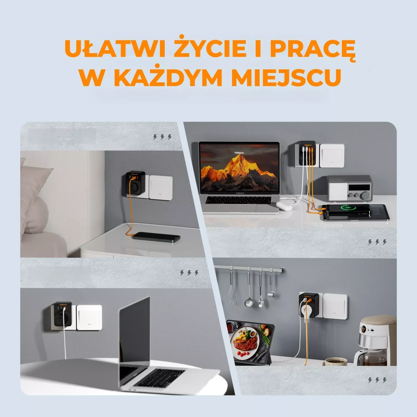 Gniazdo z ładowarką TESSAN USB 30W - obrazek 6