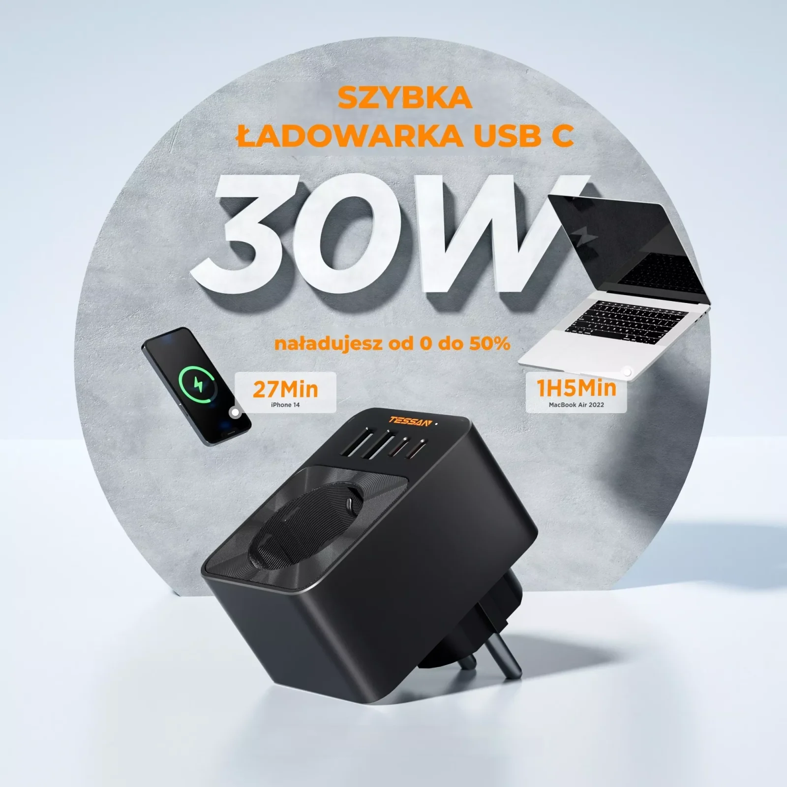 Gniazdo z ładowarką TESSAN USB 30W - obrazek 7